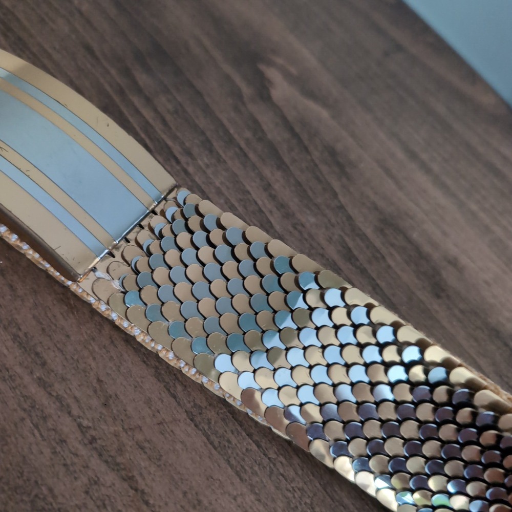 Vintage Two Tone Metal Scale Mesh Stretch Belt Gold Silver 80s Satatement Retro - Picture 8 of 9